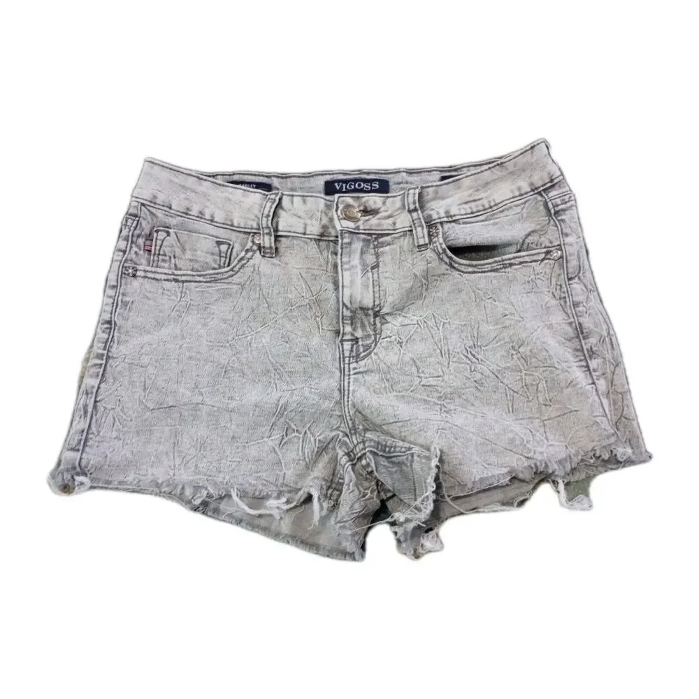 VIGOSS Womens Denim Shorts Acid Wash Distressed Marley Short Mid Rise Sz W28